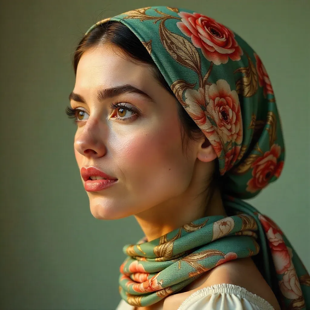 Elegantly Emotional Floral Headscarf Portrait