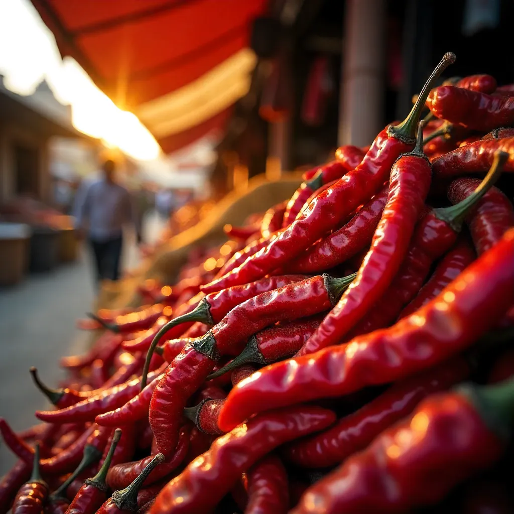 Jaipur Market: Dynamic Close-Up of Red Dried Chilies