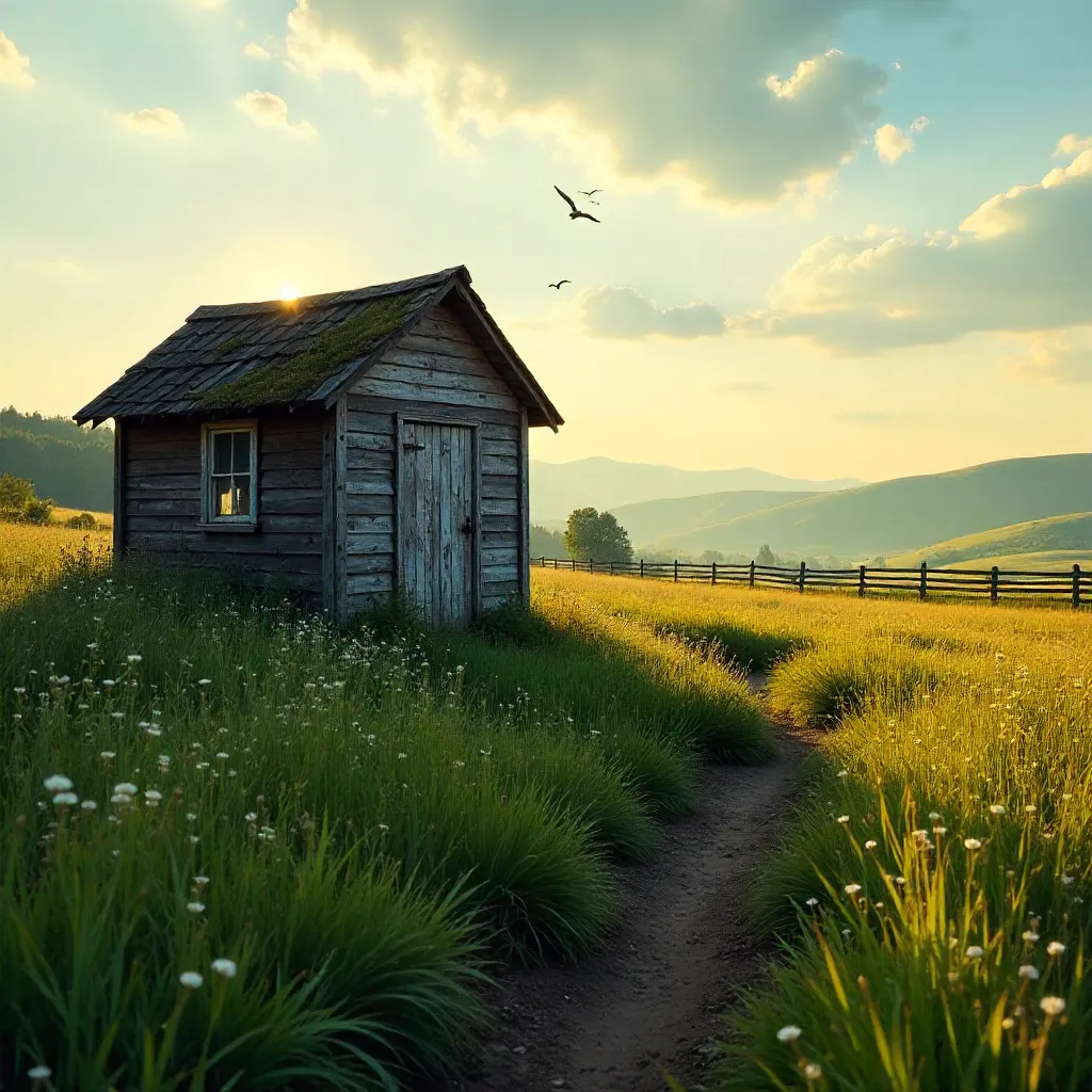Tranquil Rural Shed in Lush Green Field