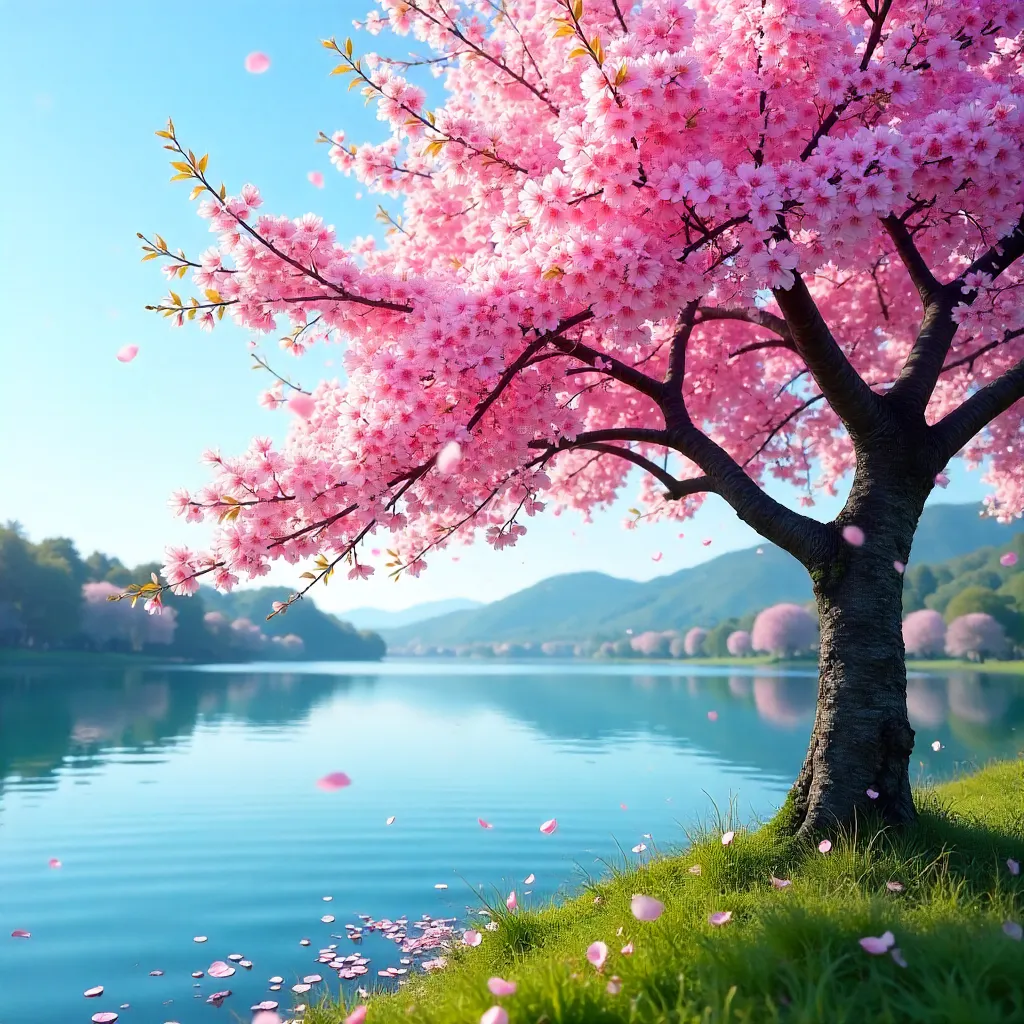 Cherry Blossom Lakeside in Spring