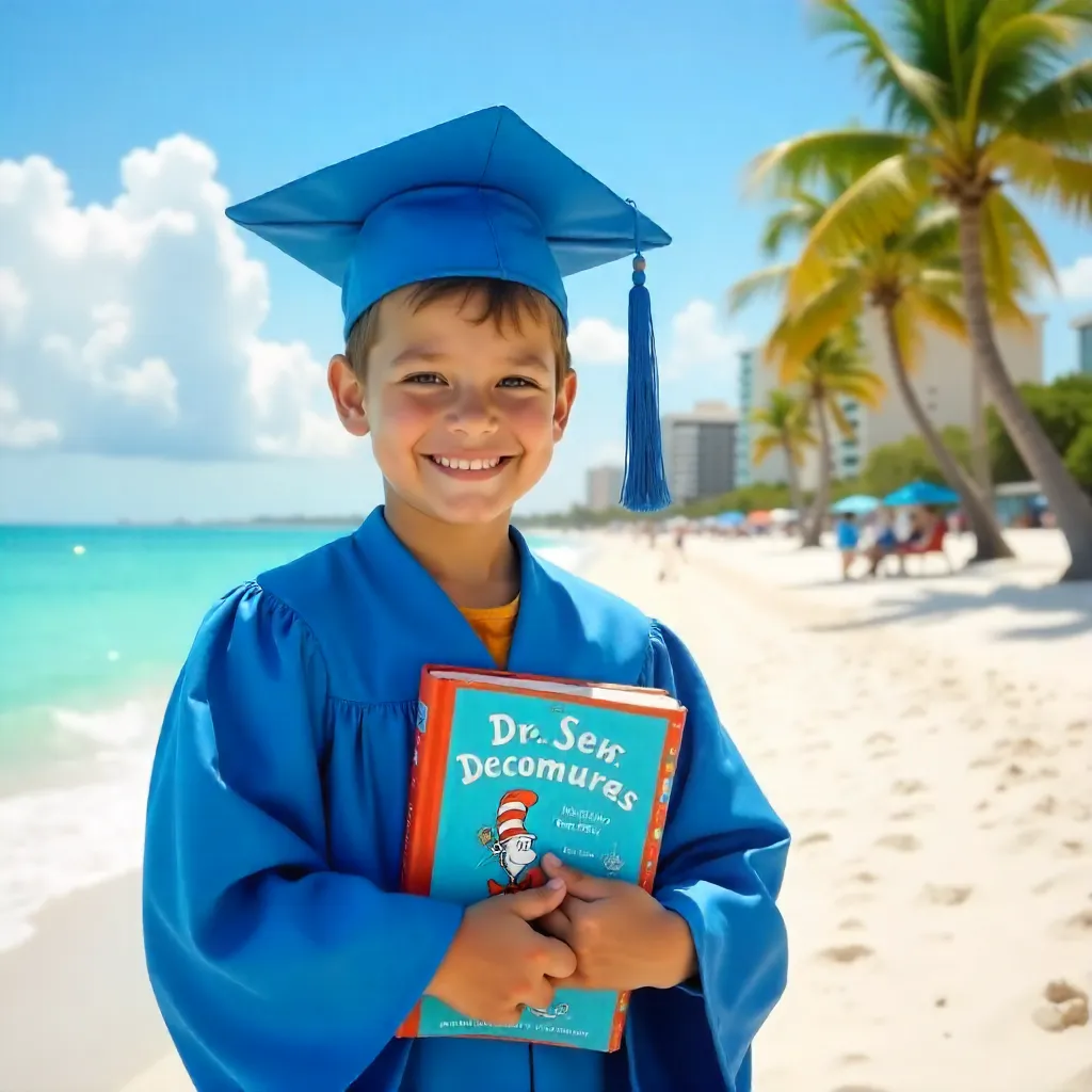 Blue Grad Cap Child with Seuss Book at Delray Beach
