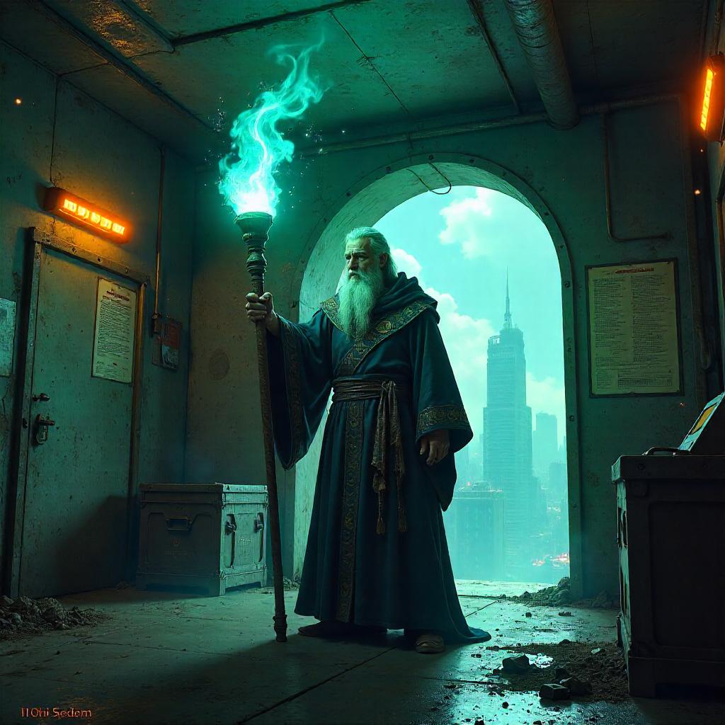 Wizard in a Bomb Shelter (Digital Art)