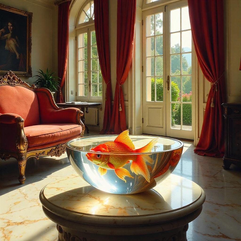Goldfish in a Sunlit Villa (Oil Painting)