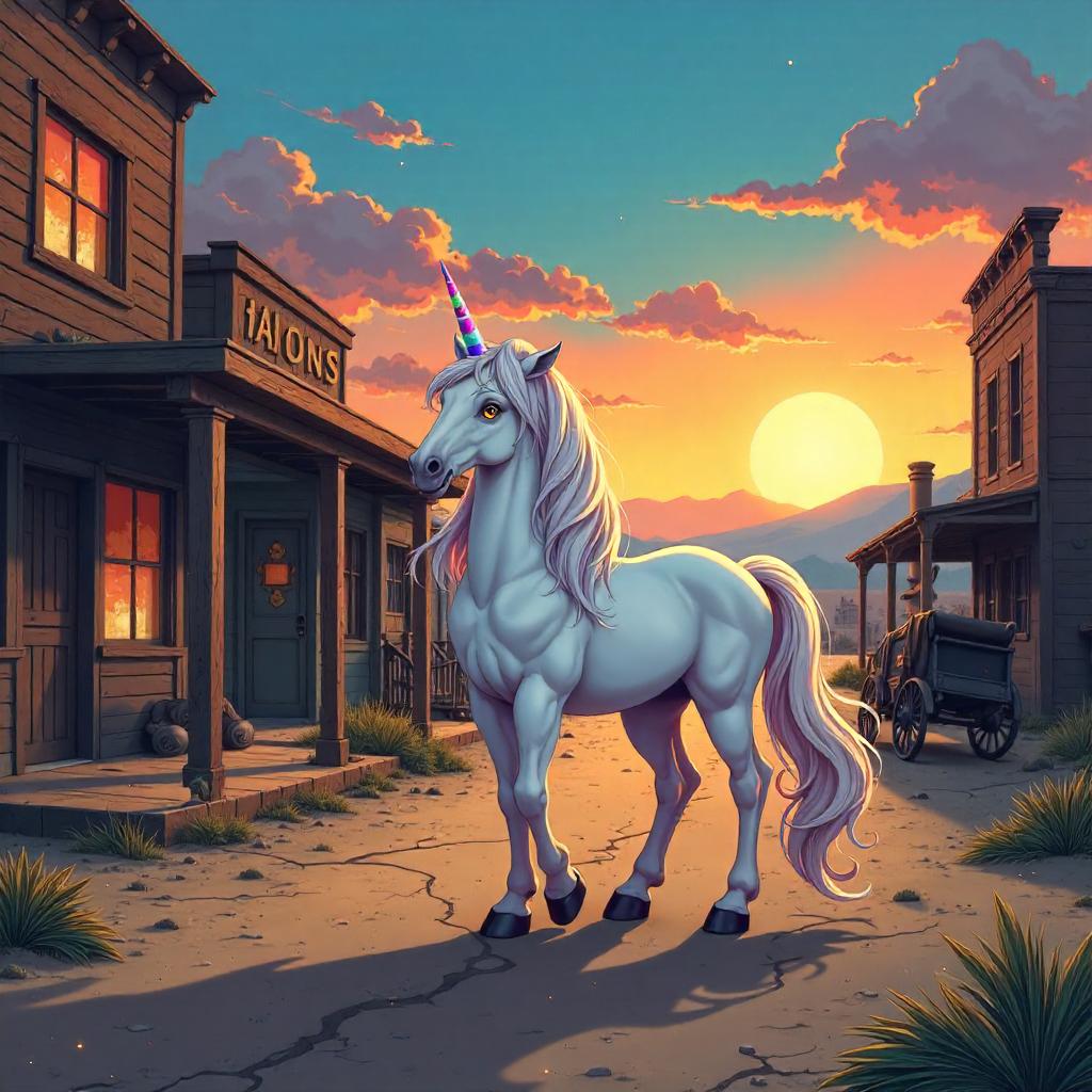 Unicorn in a Whispering Ghost Town - Anime Dreamscape