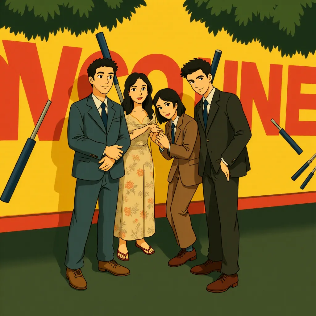 Amber Midthunder, Ray Nicholson, Jack Quaid, and Jacob Batalon at an event for Novocaine (2025) - Ghibli style