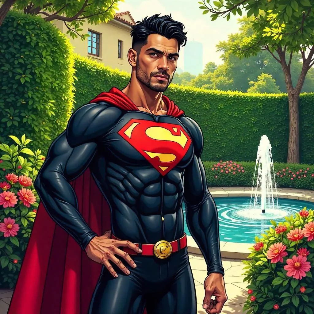 Handsome Latino Hero in a Lush Garden