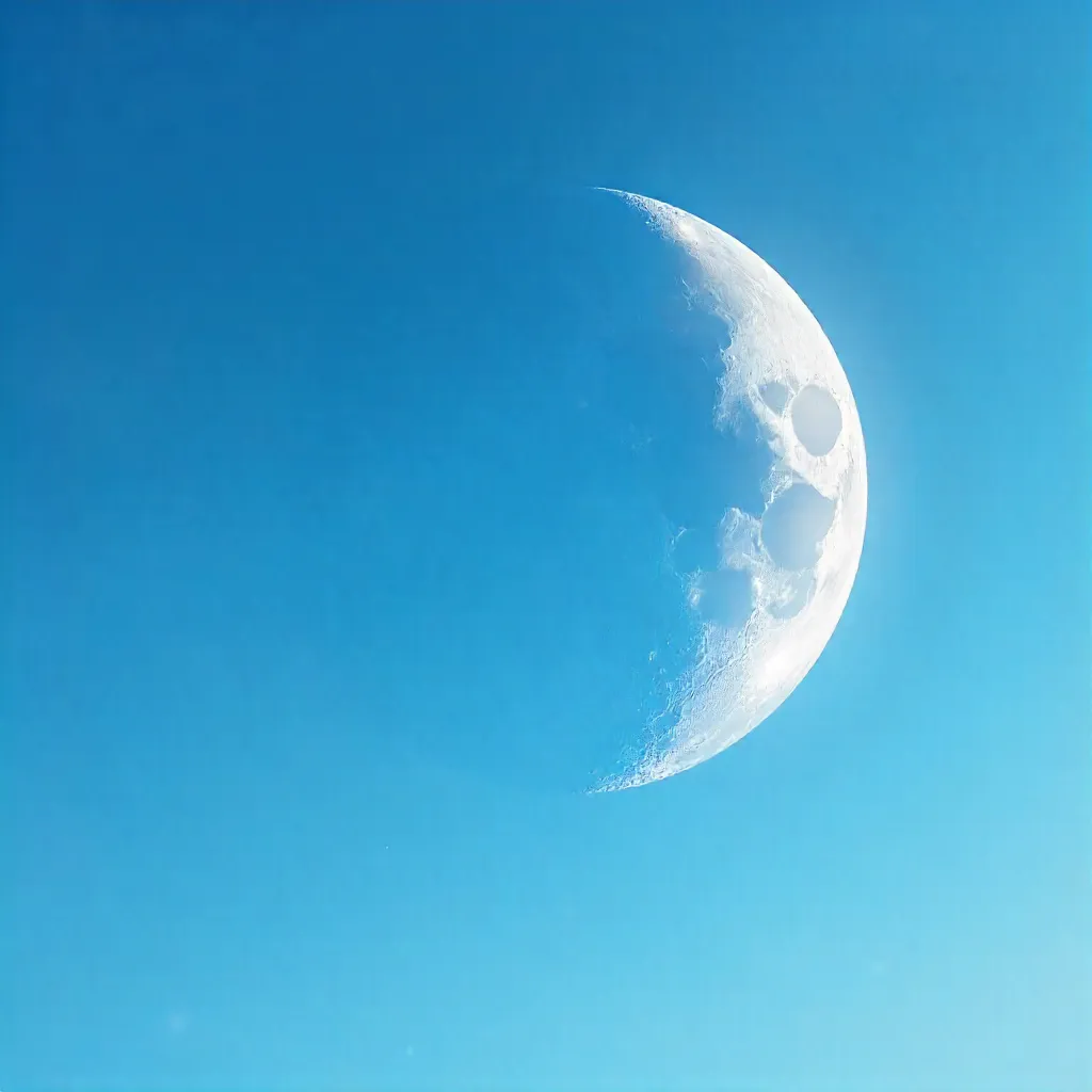 First Quarter Moon in a Vibrant Daytime Sky