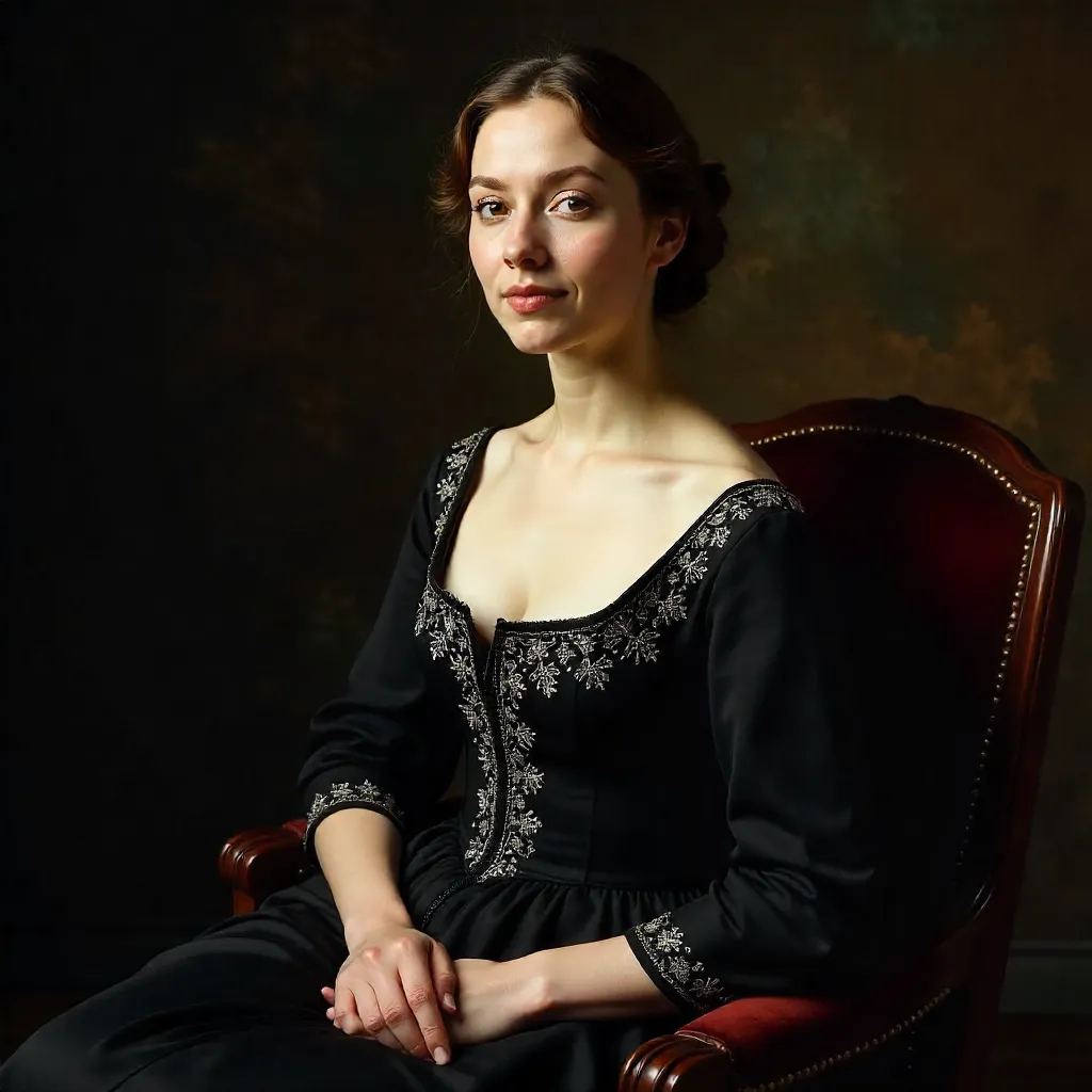 Graceful Poise: Portrait in Black Embroidered Dress