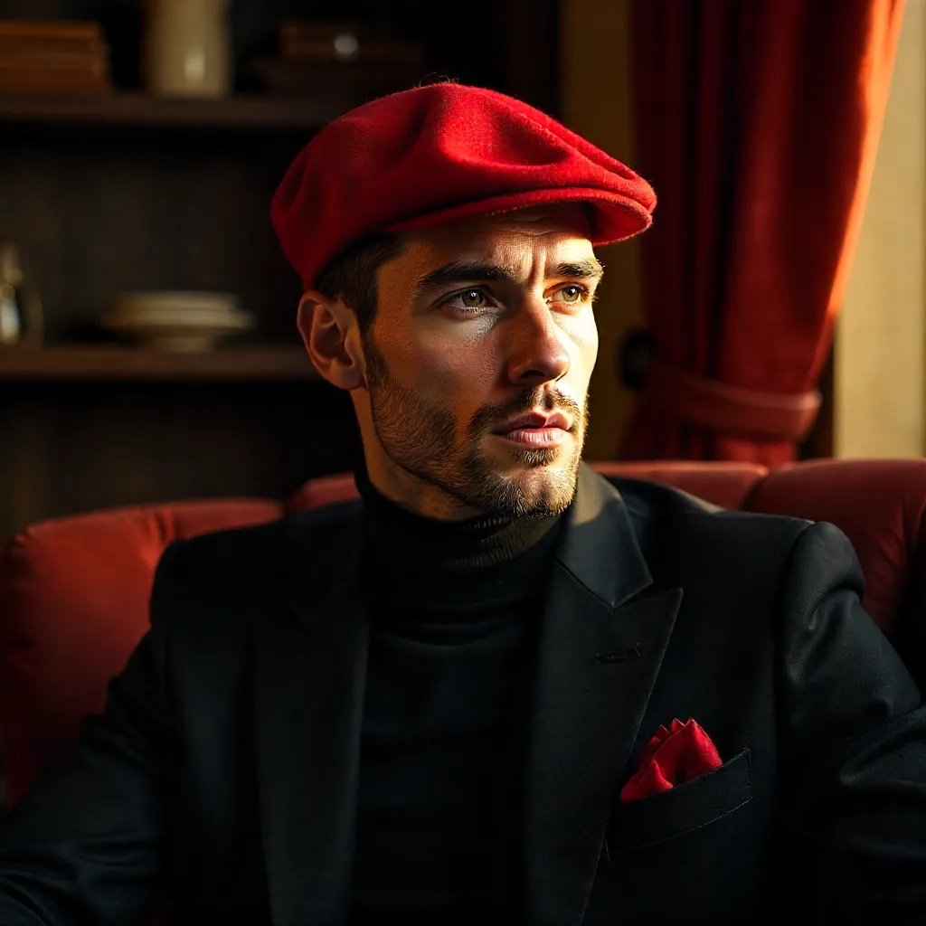 Contemplative Portrait: Red Beret in Warm Indoor Light