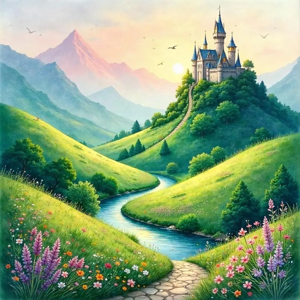 Valley of Enchanted Castles in Watercolor