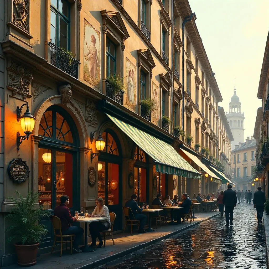 Brasserie Facade Murals in a Historic European City