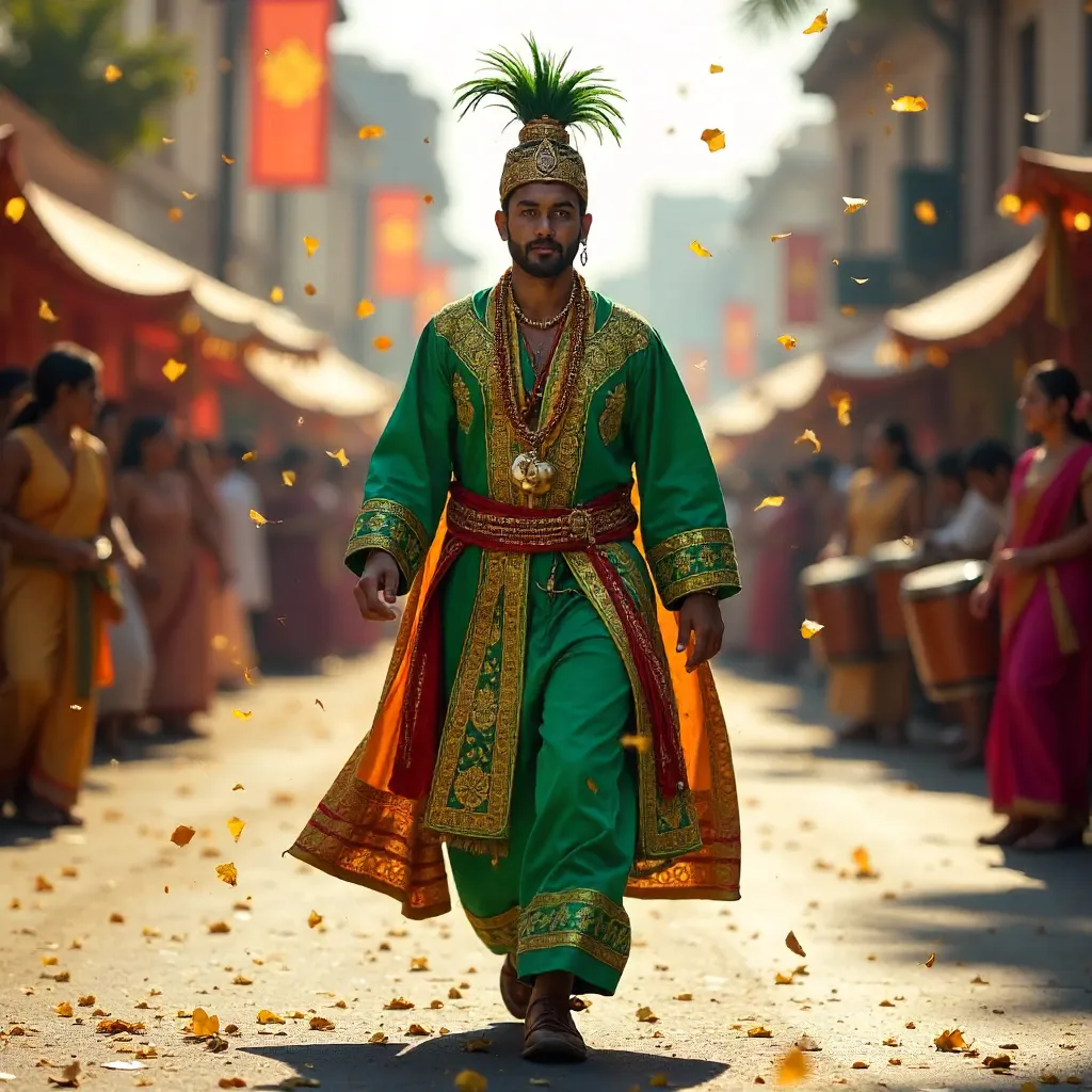 Man in Vibrant Traditional Attire in Outdoor Parade