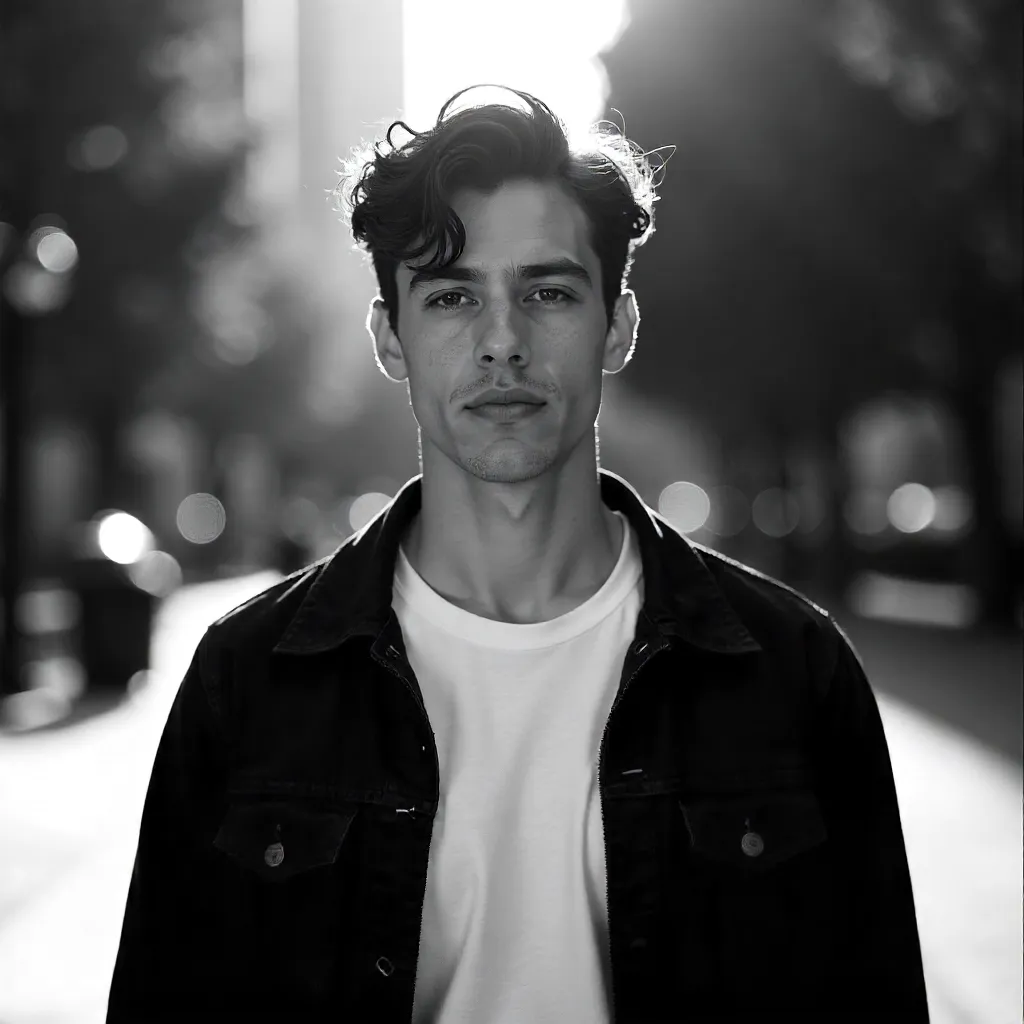 Striking B&W Portrait: Confident Young Man Outdoors
