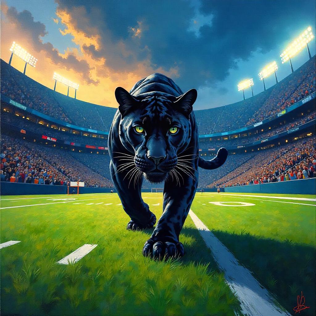 Panther in the Stadium: An Oil Painting