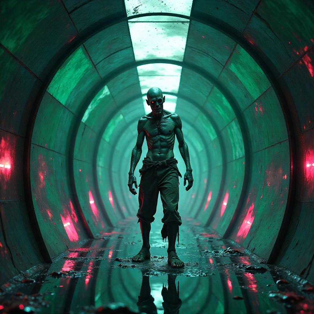 Photoreal Zombie in a Kaleidoscopic Mirror Maze