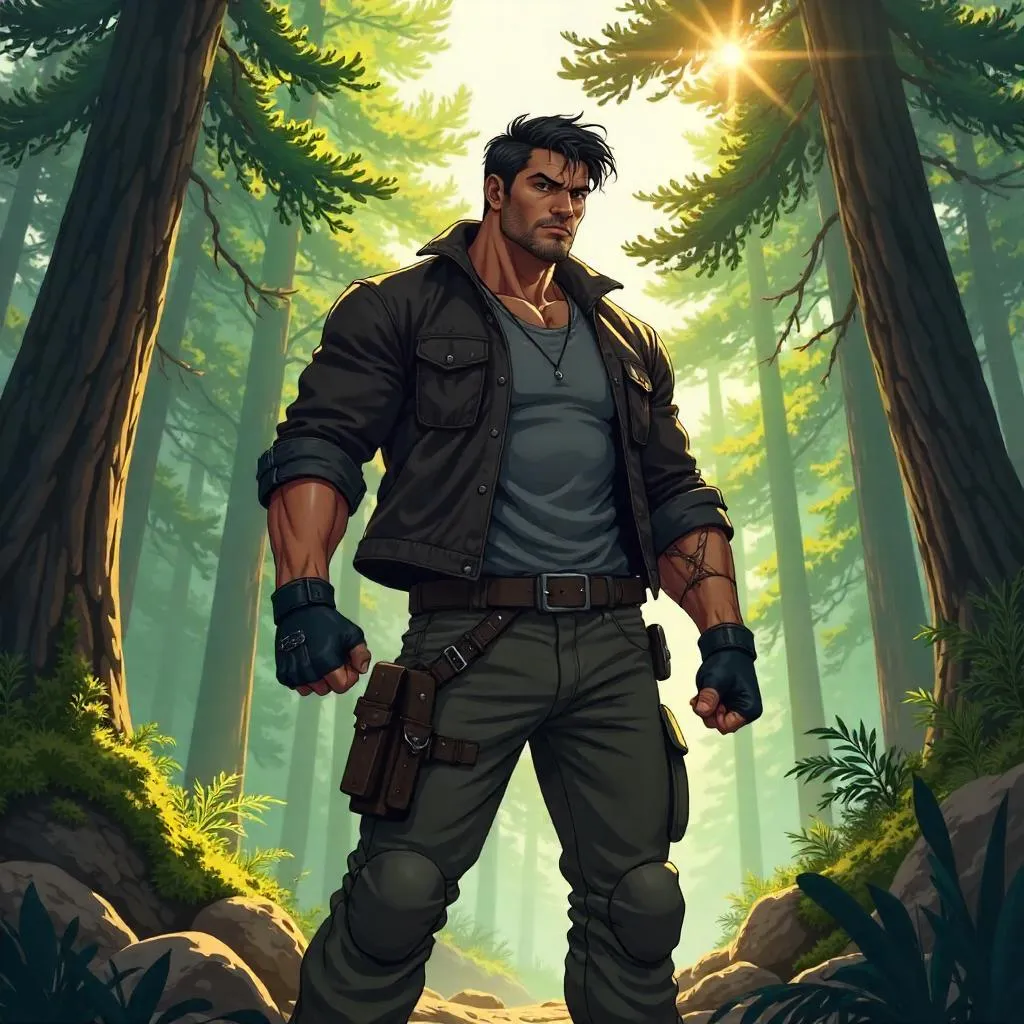 Strong Latino Warrior in the Forest (Anime)