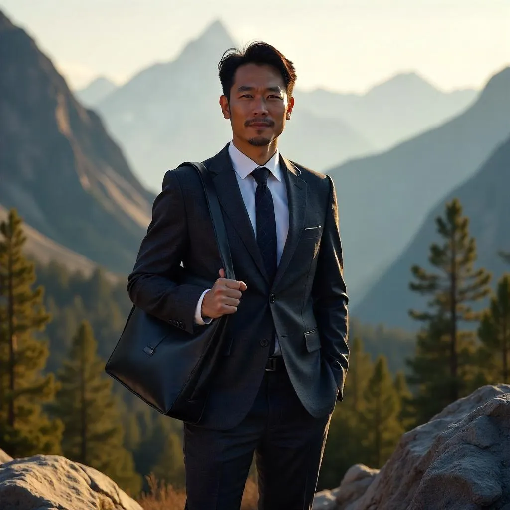 Photorealistic Mountain Portrait of an Asian Professional