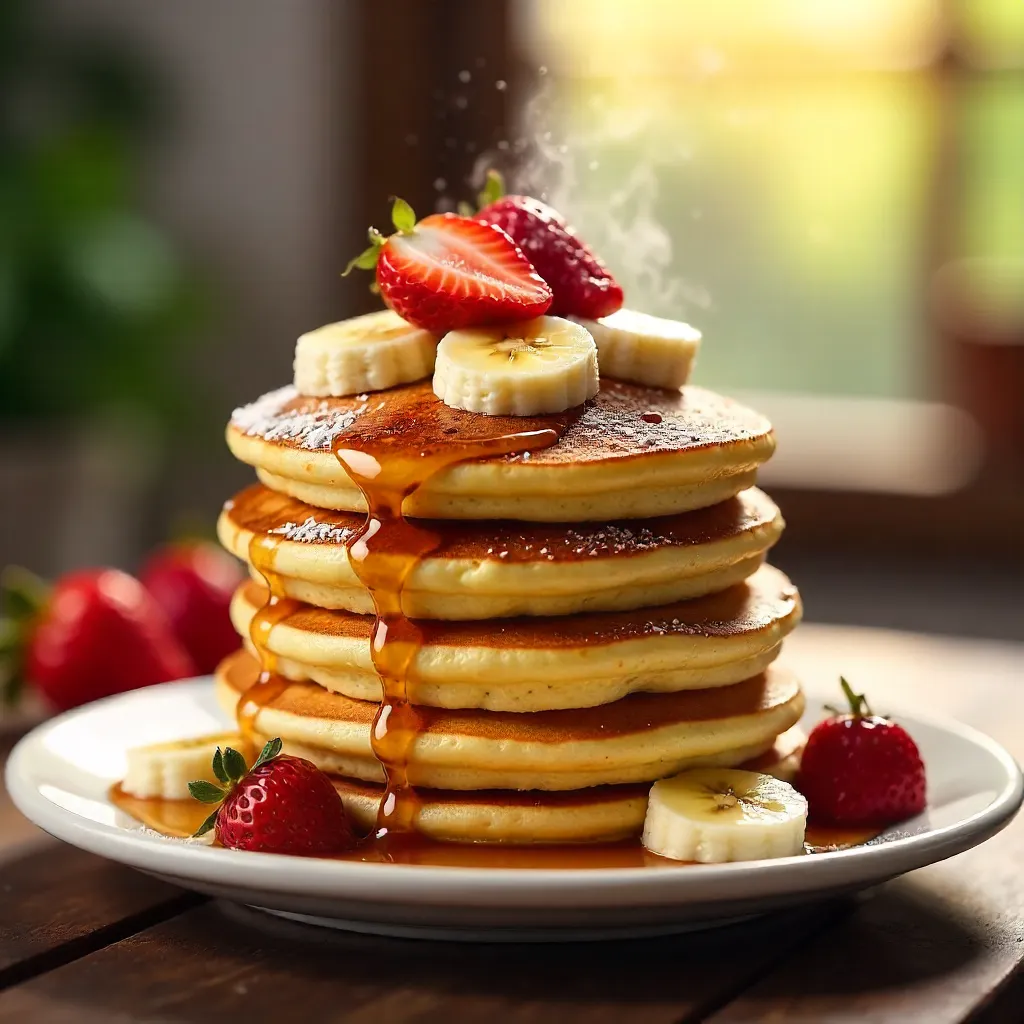Sumptuous Pancake Stack with Strawberries and Bananas