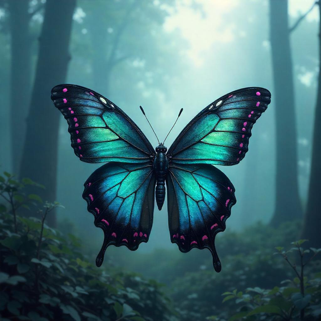 Iridescent Butterfly in Dense Fog — Digital Painting