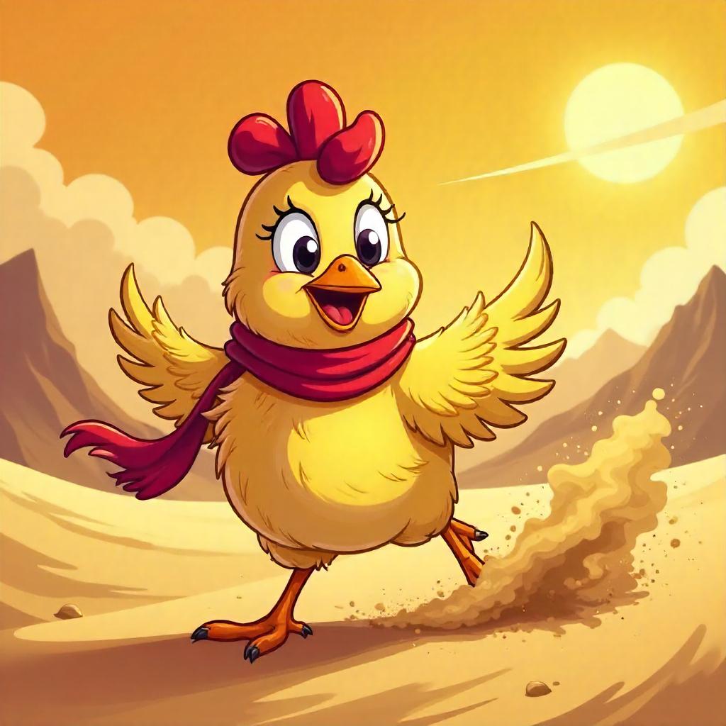 Cartoon Chicken in a Sandstorm