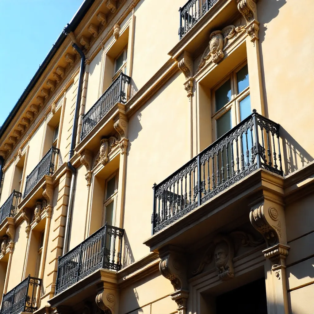 Close-Up of Ornate Balconies on a Classical Facade in Daylight