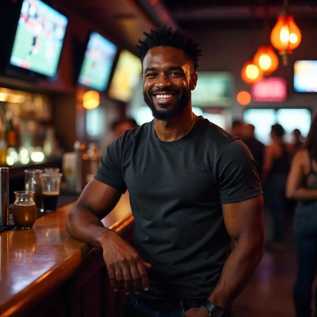 Photorealistic Black Man in a Sports Bar