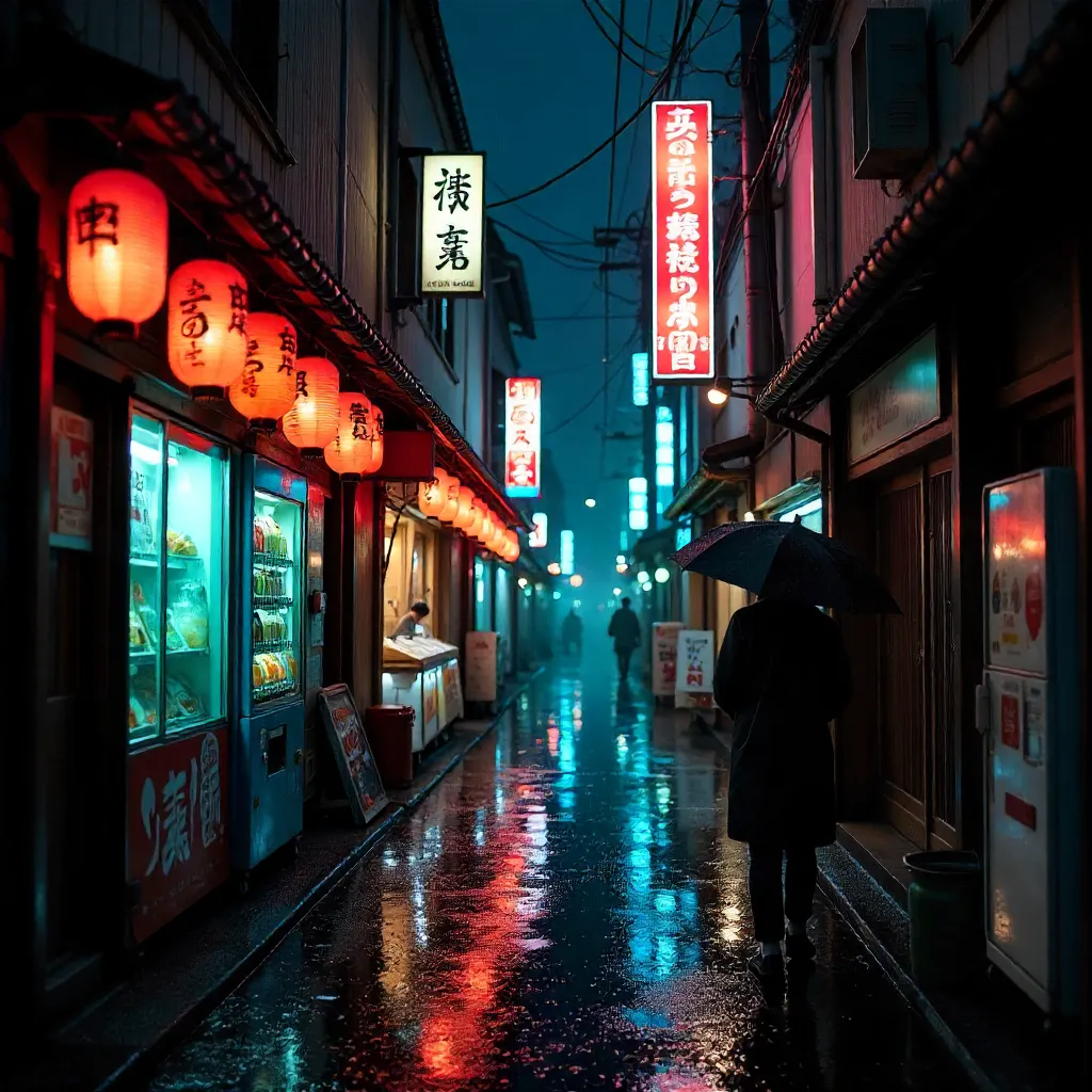 Moody Tokyo Nights: Lanterns and Neon