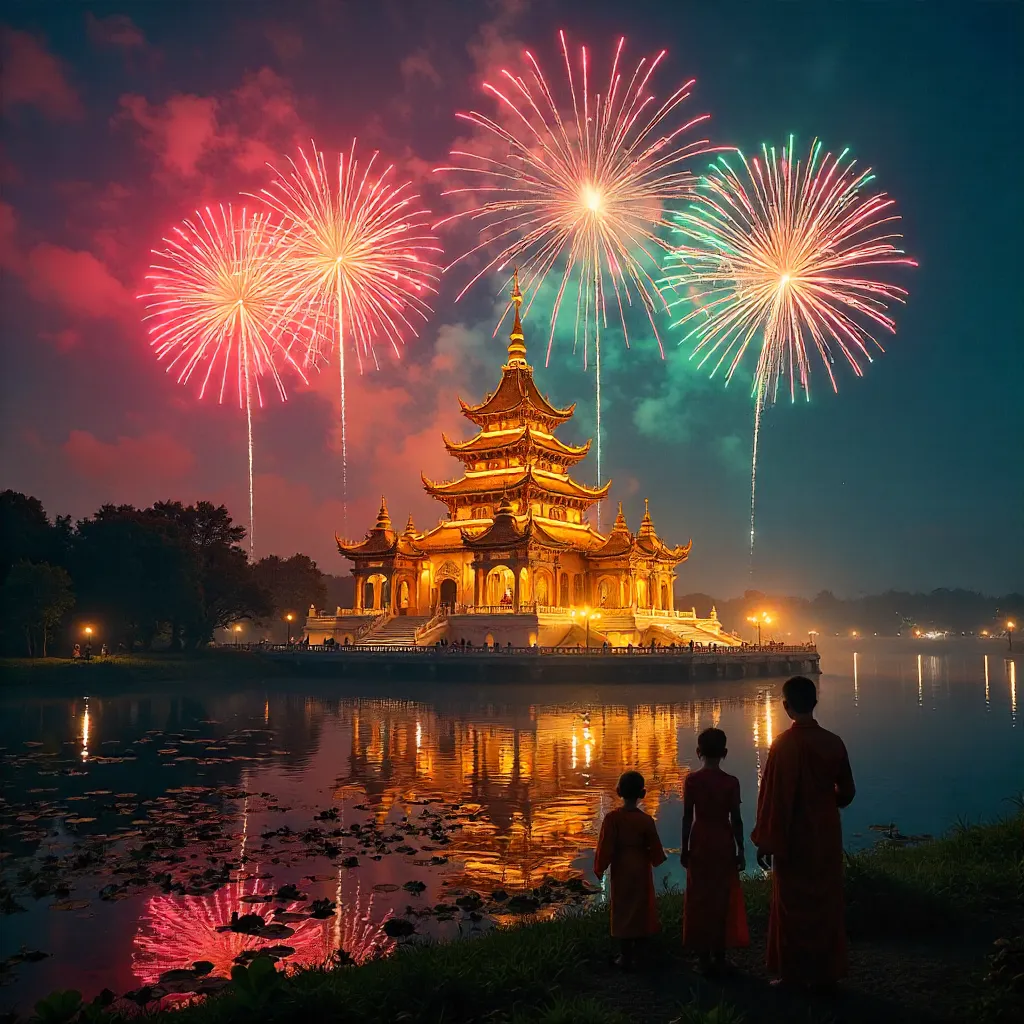 Vibrant Fireworks Over Tam Chúc Pagoda, Ha Nam, Vietnam