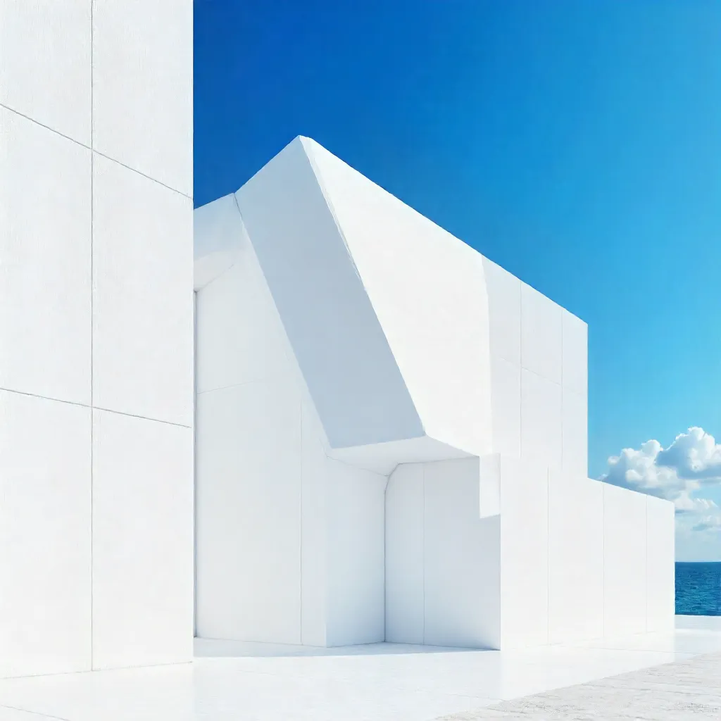 Sharp White Geometric Wall Against Vivid Blue Sky