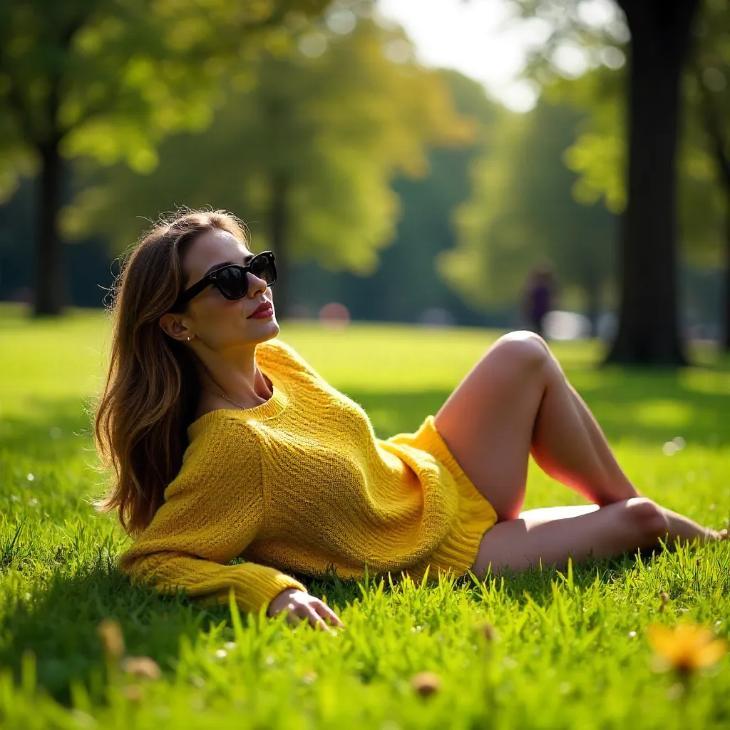 Carefree Yellow Sweater Vibe on a Sunlit Lawn