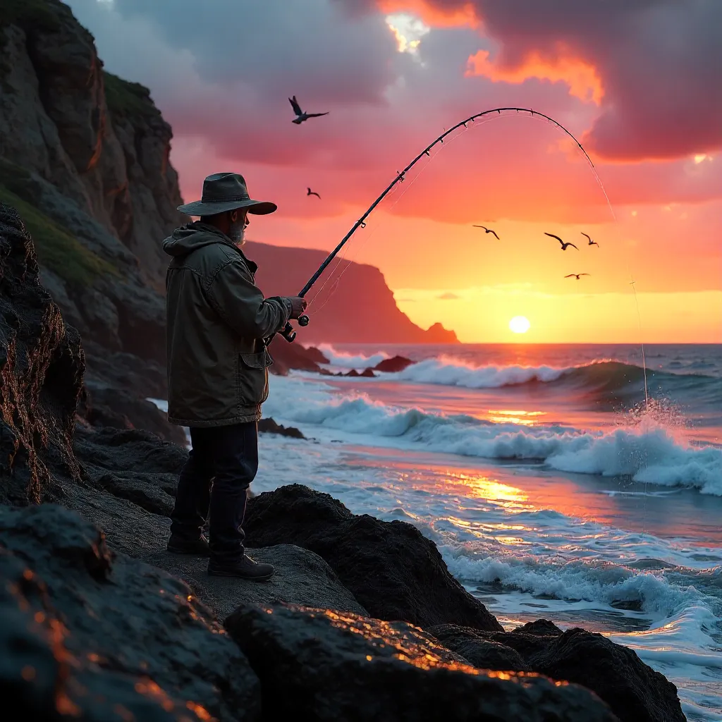 Sunset Casting: Fisherman at Still Bay, SA