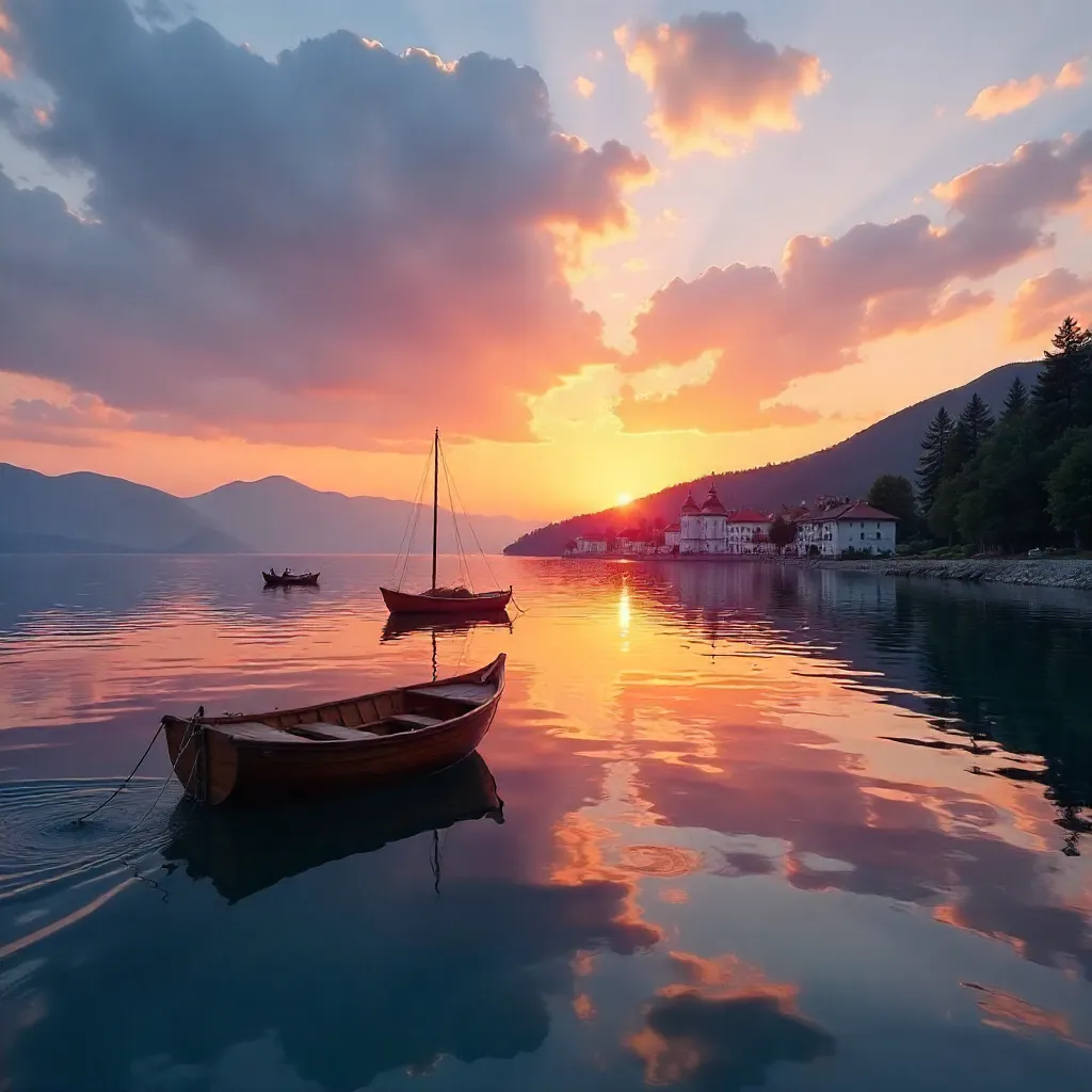 Serene Ohrid Sunset Over Tranquil Waters