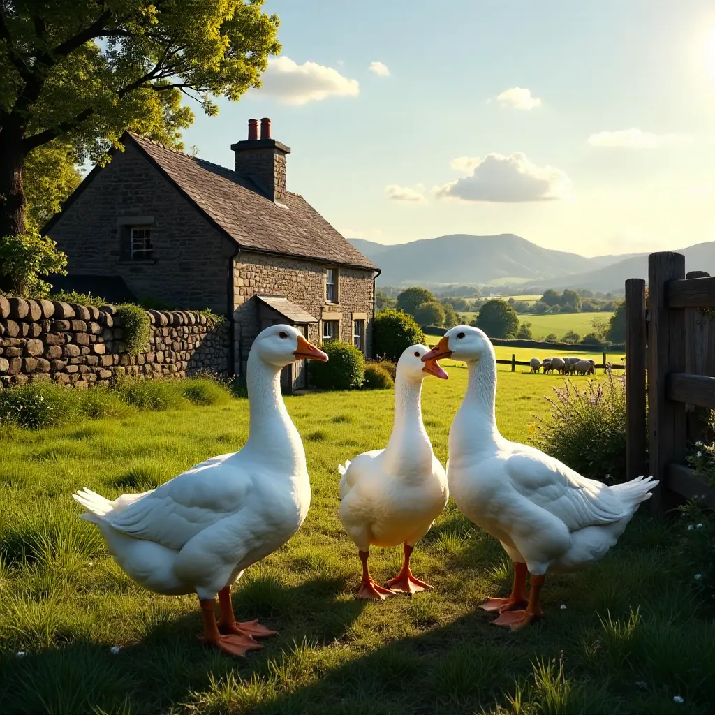 Three White Geese on a Dunblane Farm