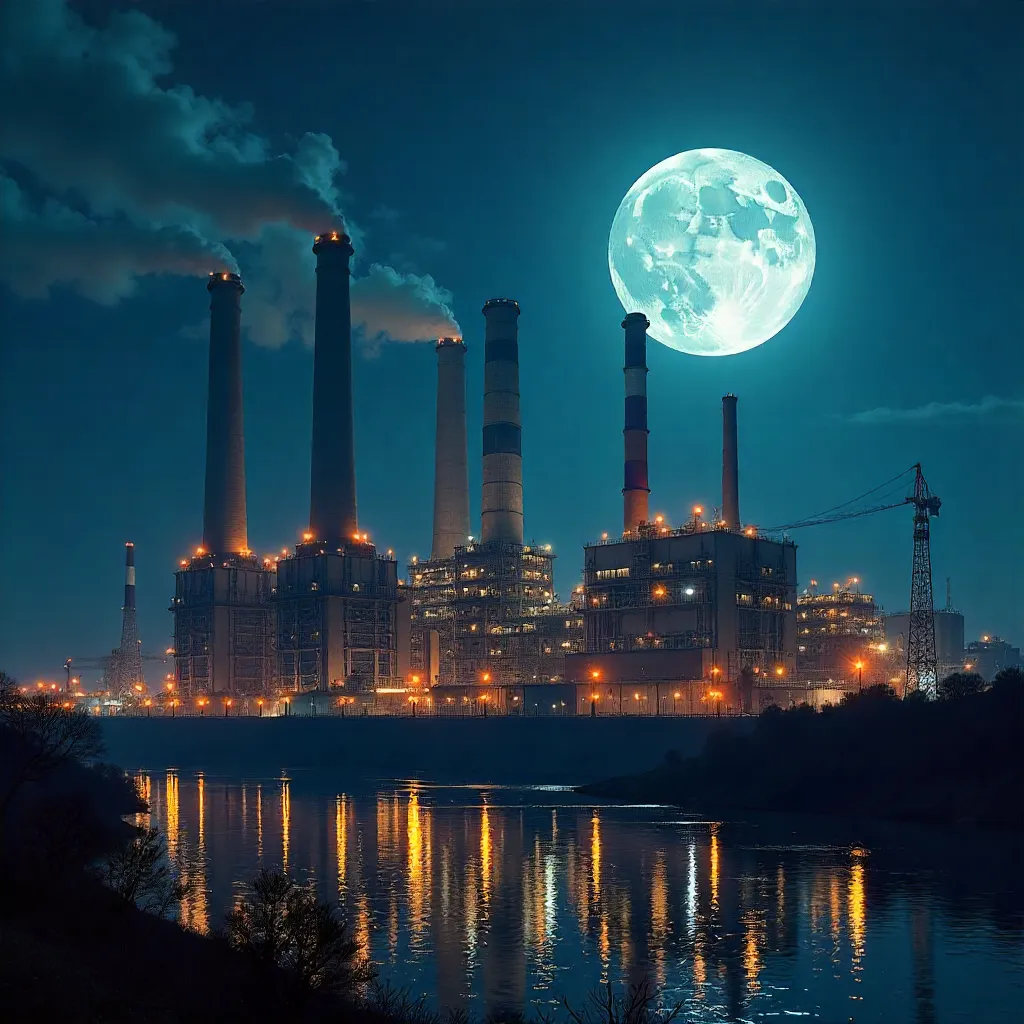 Moonrise Over the Industrial Power Plant