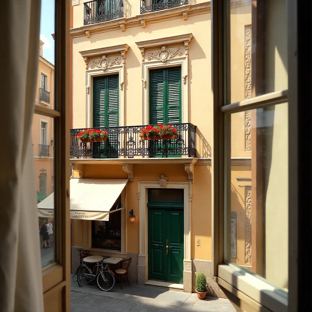 Sunlit Barcelona Balcony Through a Window