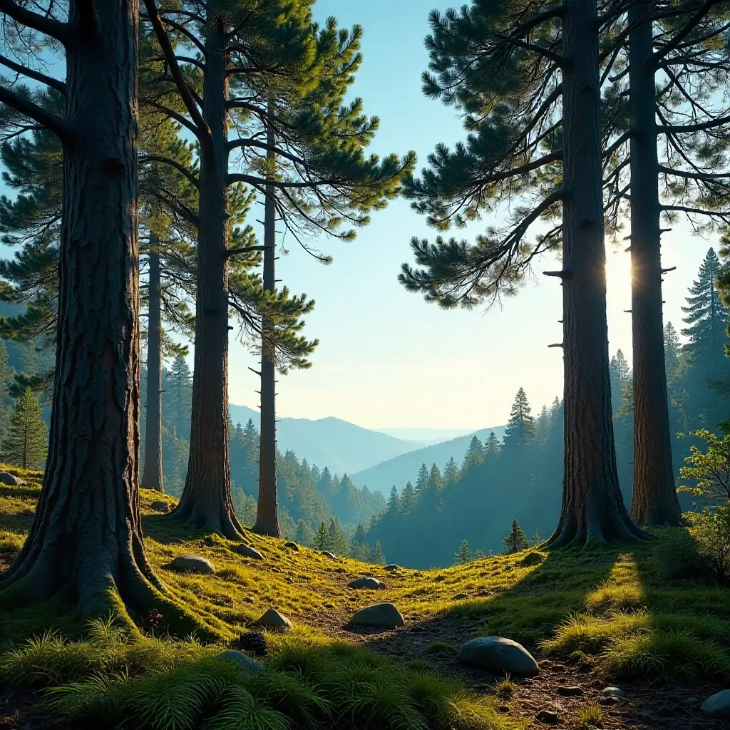 Serene Pine Forest Under a Clear Sky