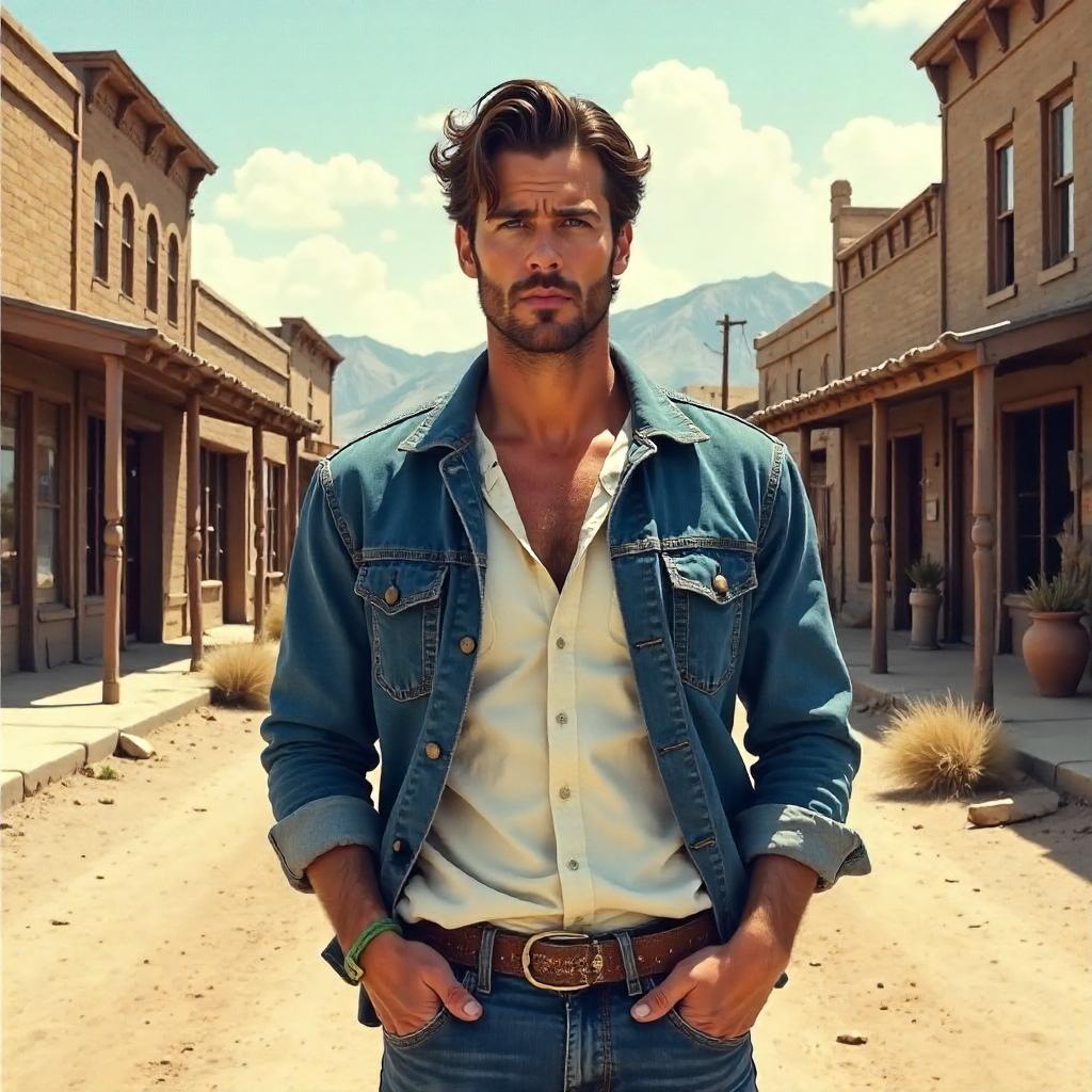 Watercolor Portrait: Handsome Man in a Ghost Town