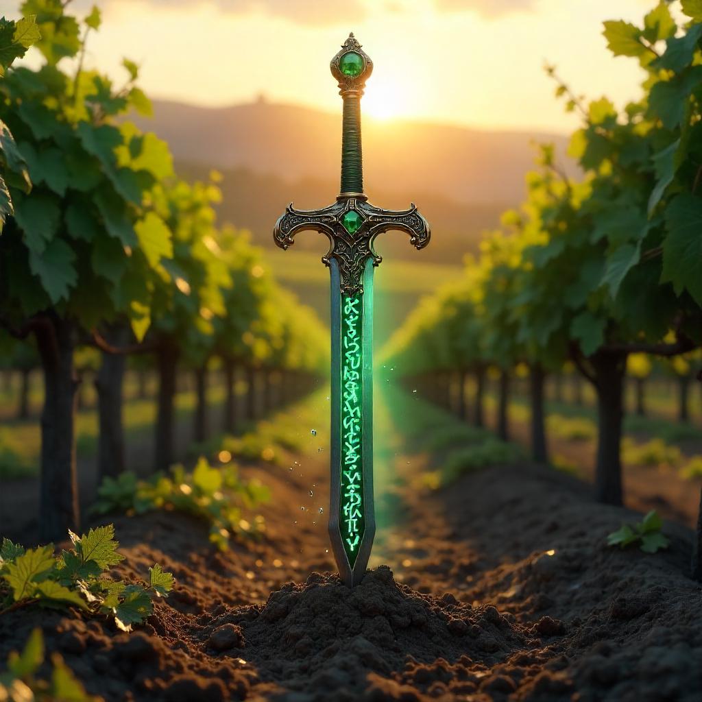 Enchanted Sword in a Golden Vineyard