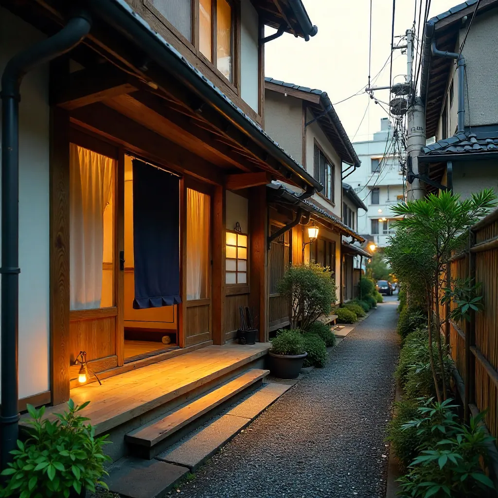 Warm Tokyo Entrance: Traditional Japanese House Glow