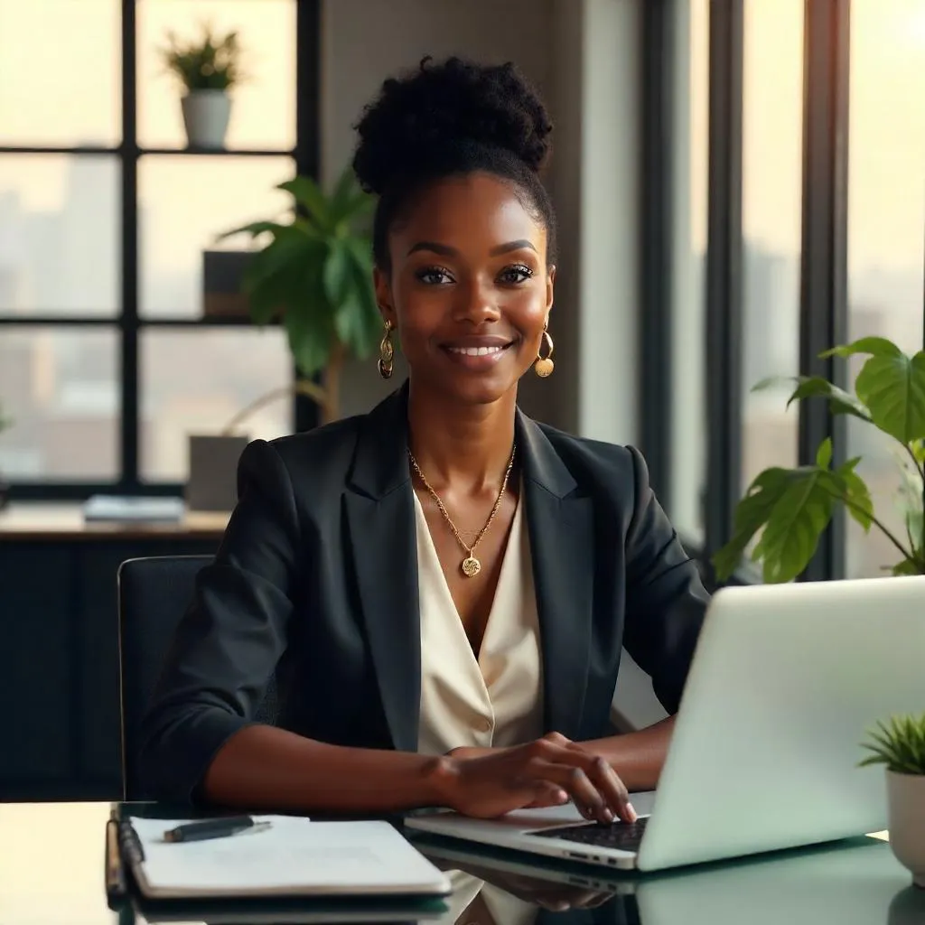 Elegant Black Woman in a Modern Office