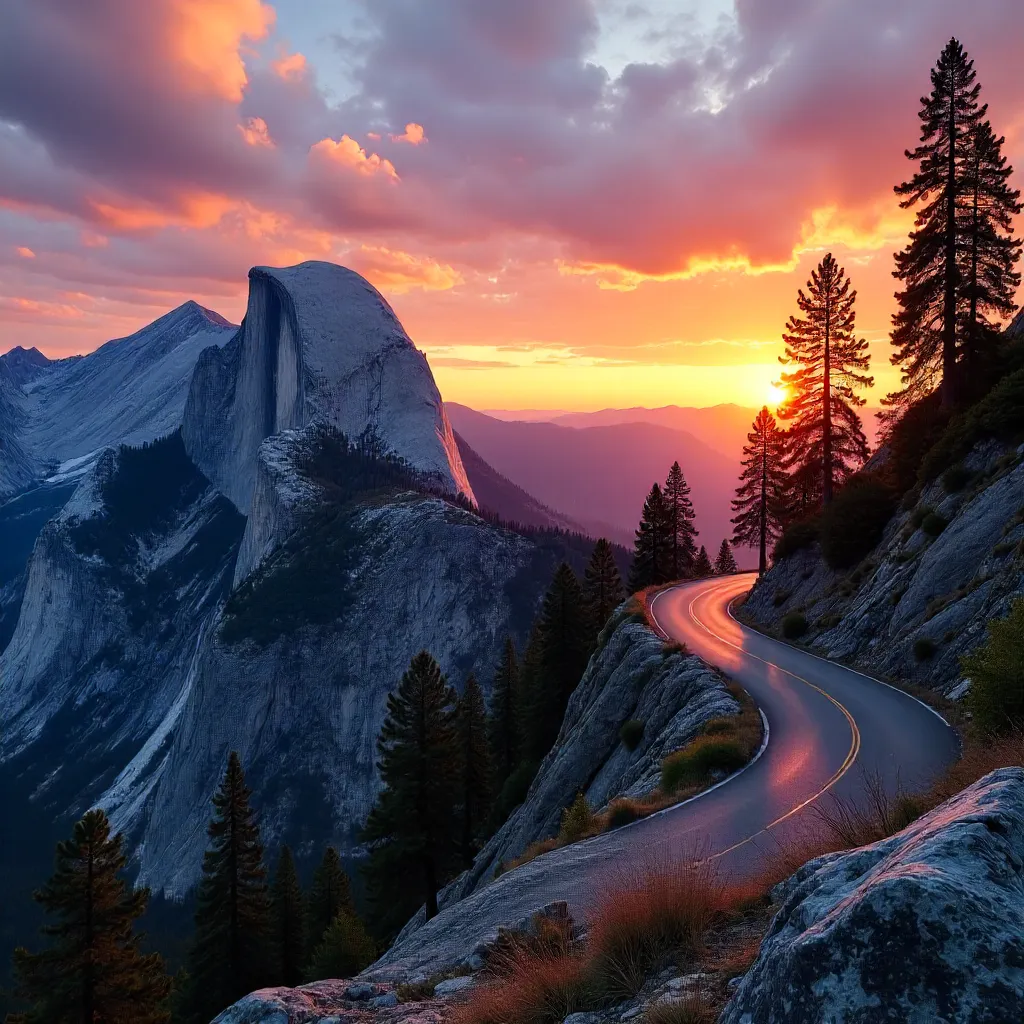 Sunset Over Half Dome from Glacier Point Road