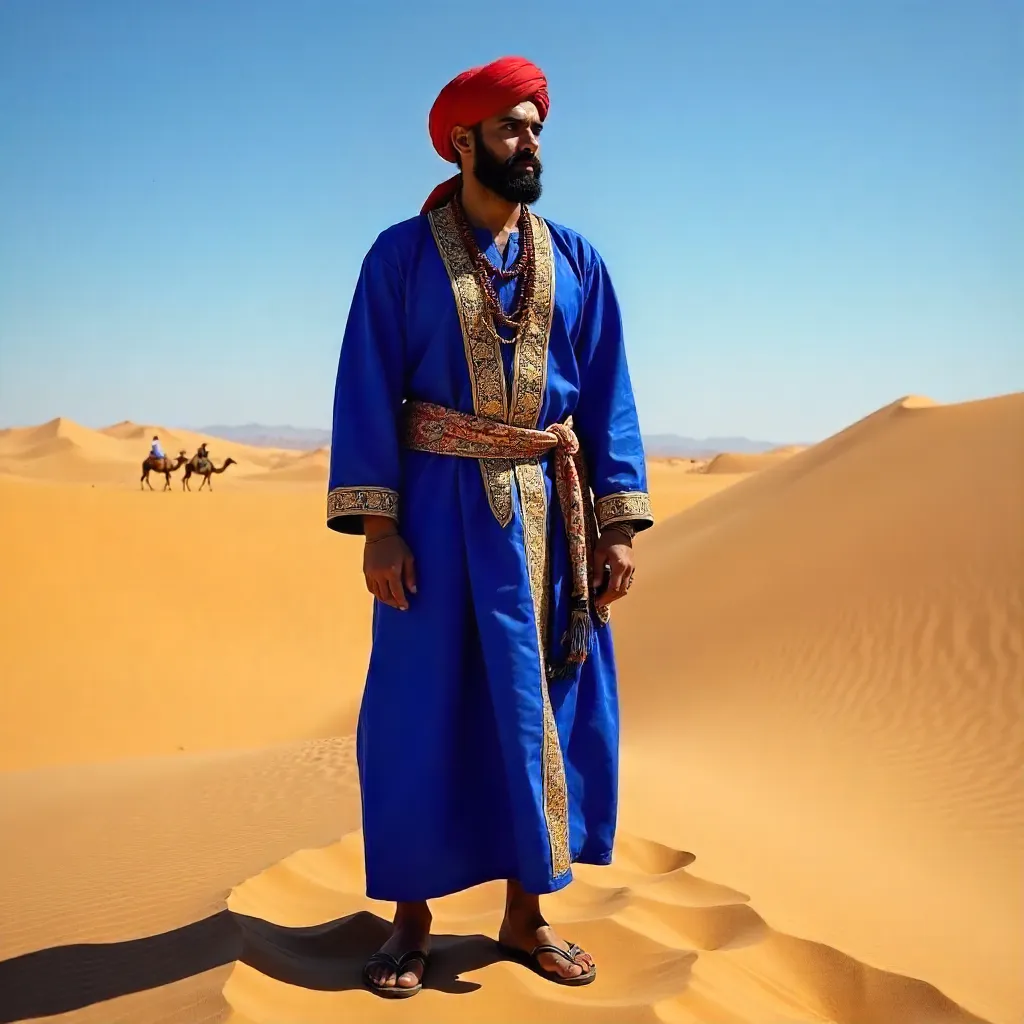 Vibrant Moroccan Attire in Desert Portrait