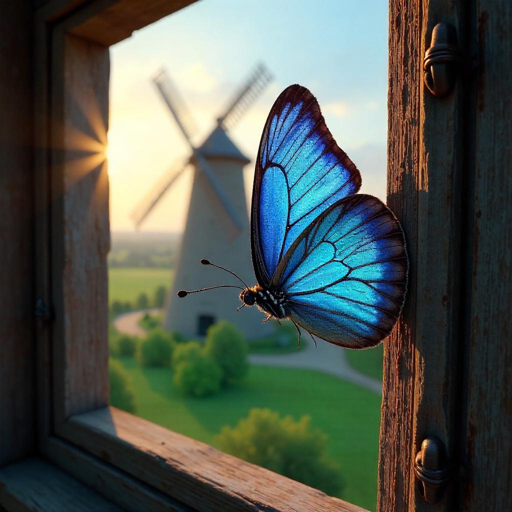 Photoreal Butterfly Inside a Windmill Tower