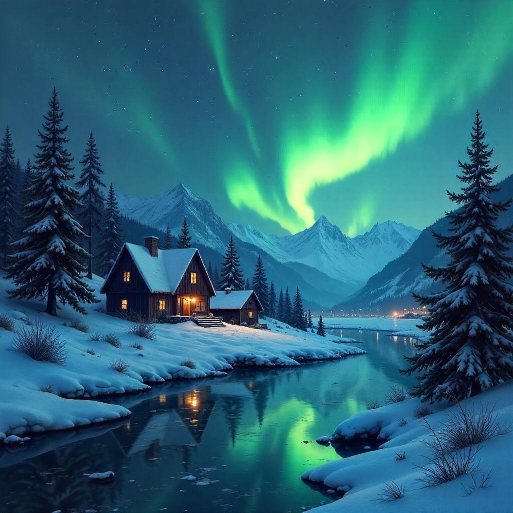 Aurora Over a Snowy Village