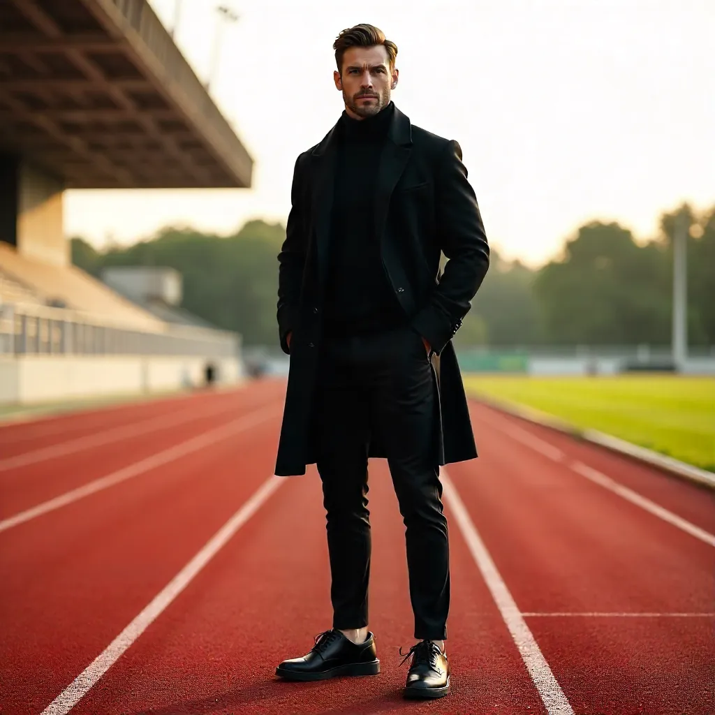 Confident Stylish Man on a Red Running Track