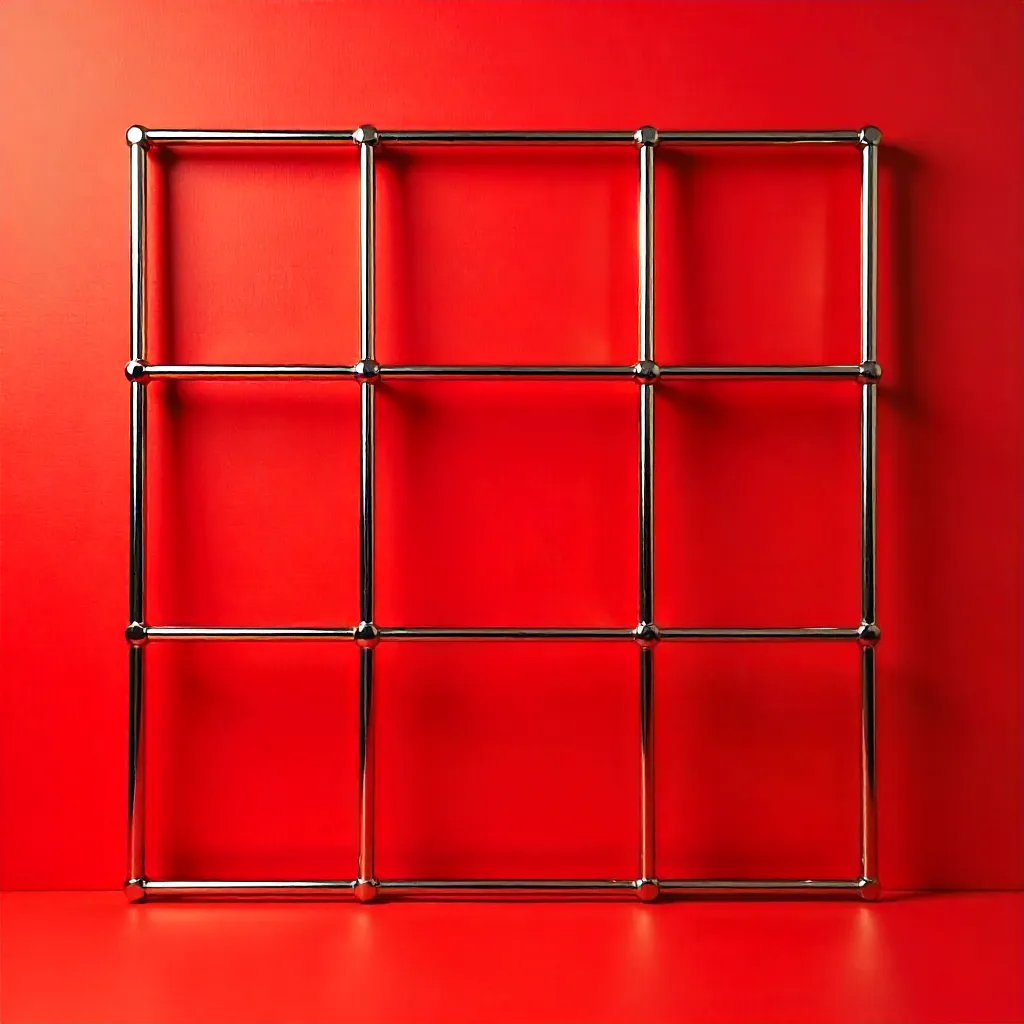 Minimalist Wire Grid on Bold Red Backdrop
