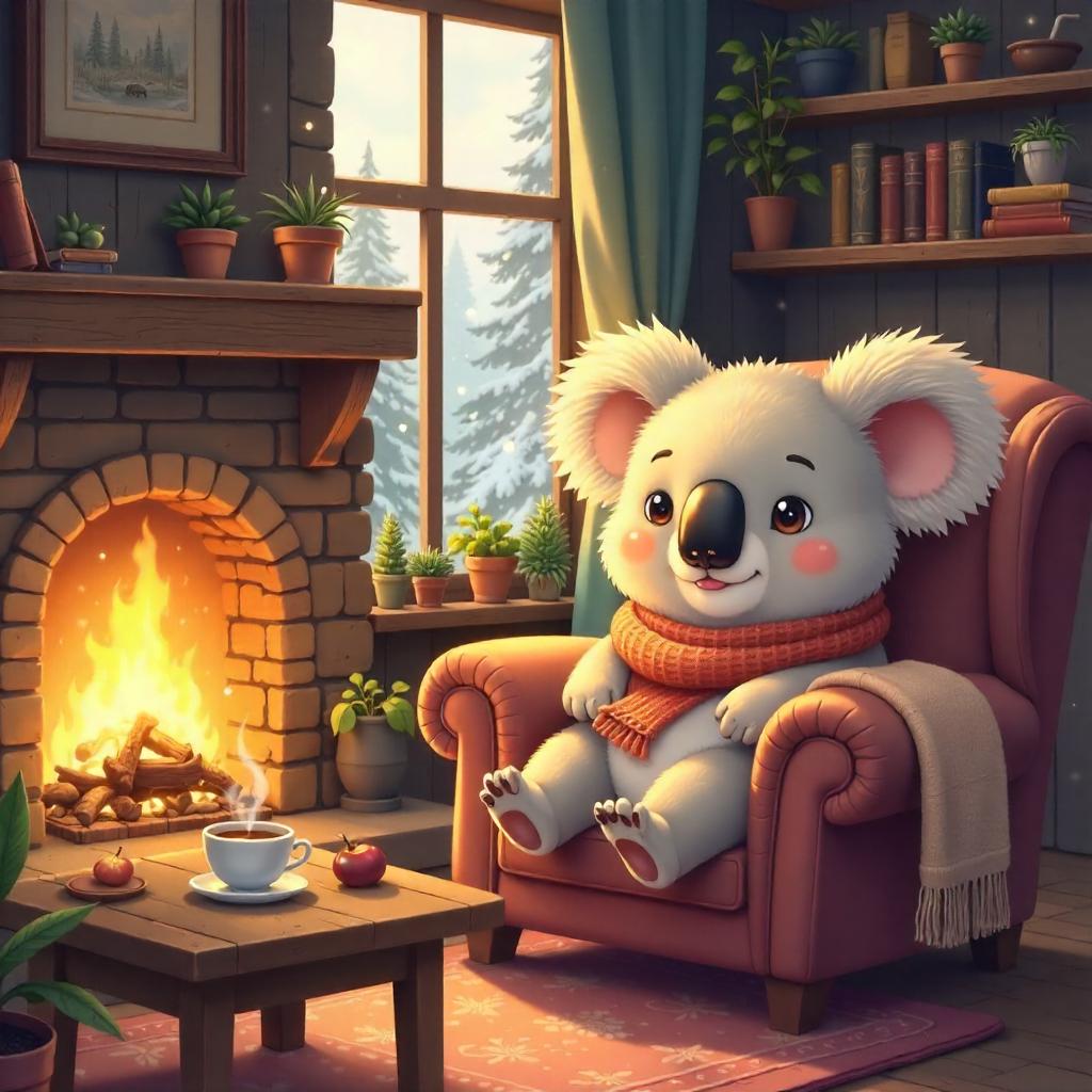 An Anime Koala in a Cozy Cottage