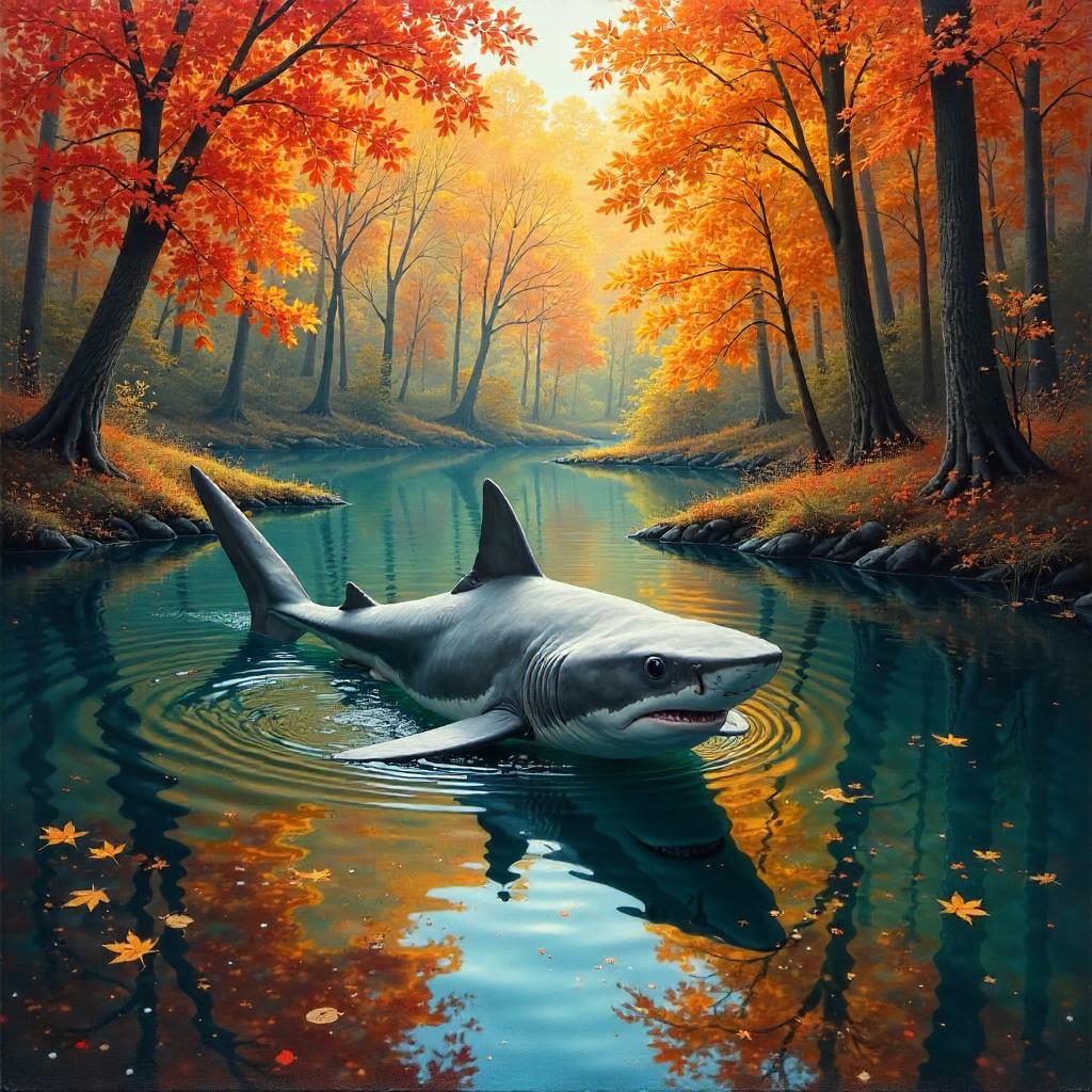 Autumn Forest Shark in an Oil Painting