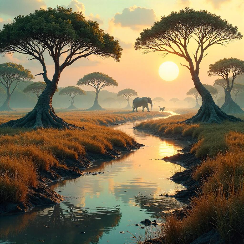 Savanna in a Mangrove Swamp: Concept Art Panorama