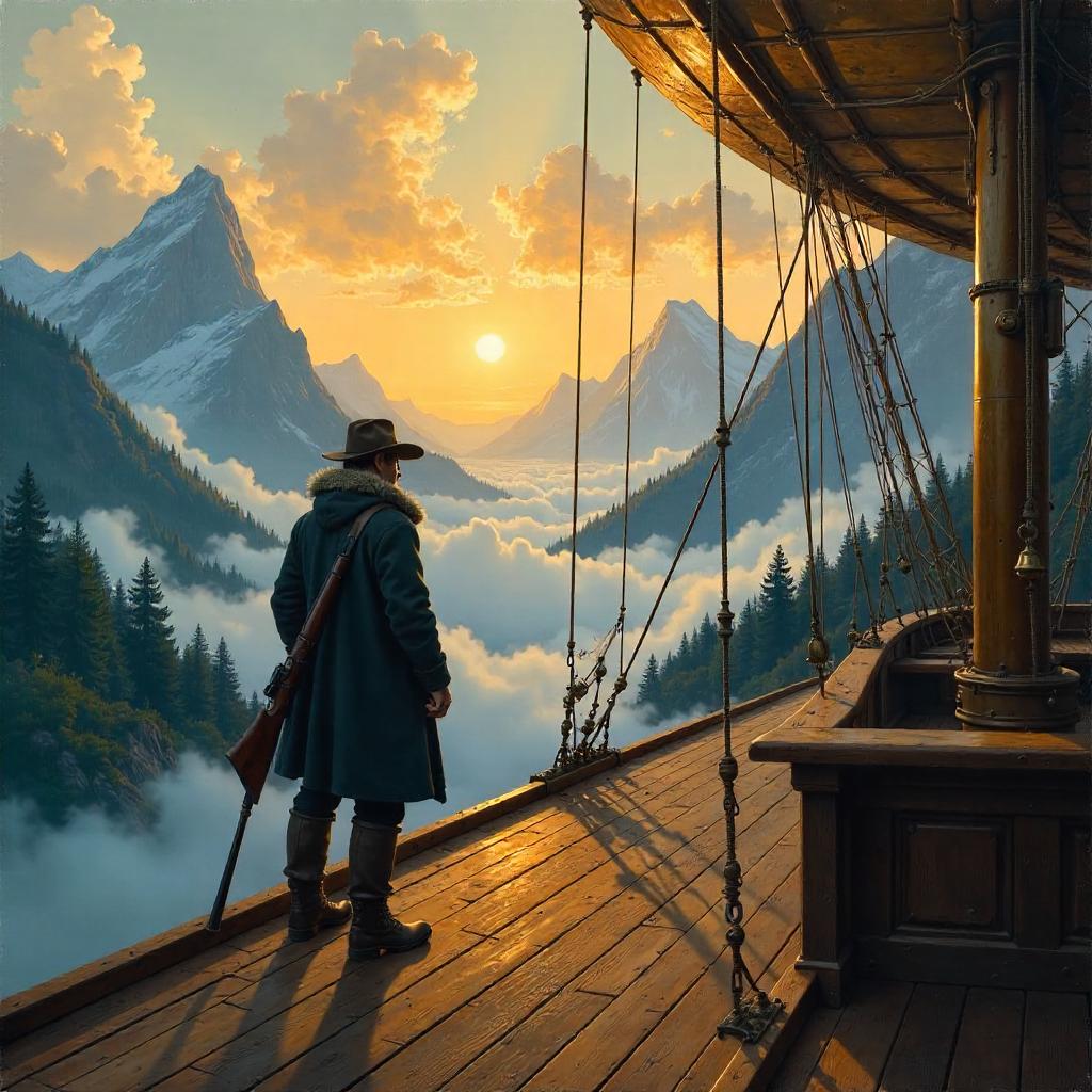 The Hunter on the Airship: An Oil Painting